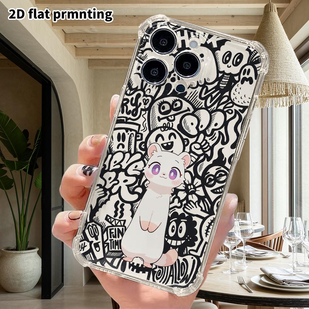 Phone Case: 2D Flat Suitable for iPhone 18 17 16 15 14 13 Pro, Transparent Four Corner Protective Case, White Ferret, Christmas and Halloween Gift