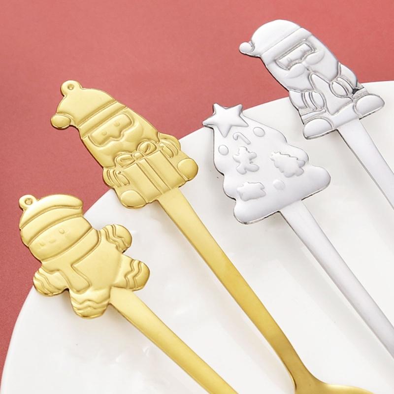 4Pcs Stainless Steel Christmas Coffee Spoons Christmas Trees Santa Tea Spoon Gingerbreads Man Dessert Drink Mixing Spoon