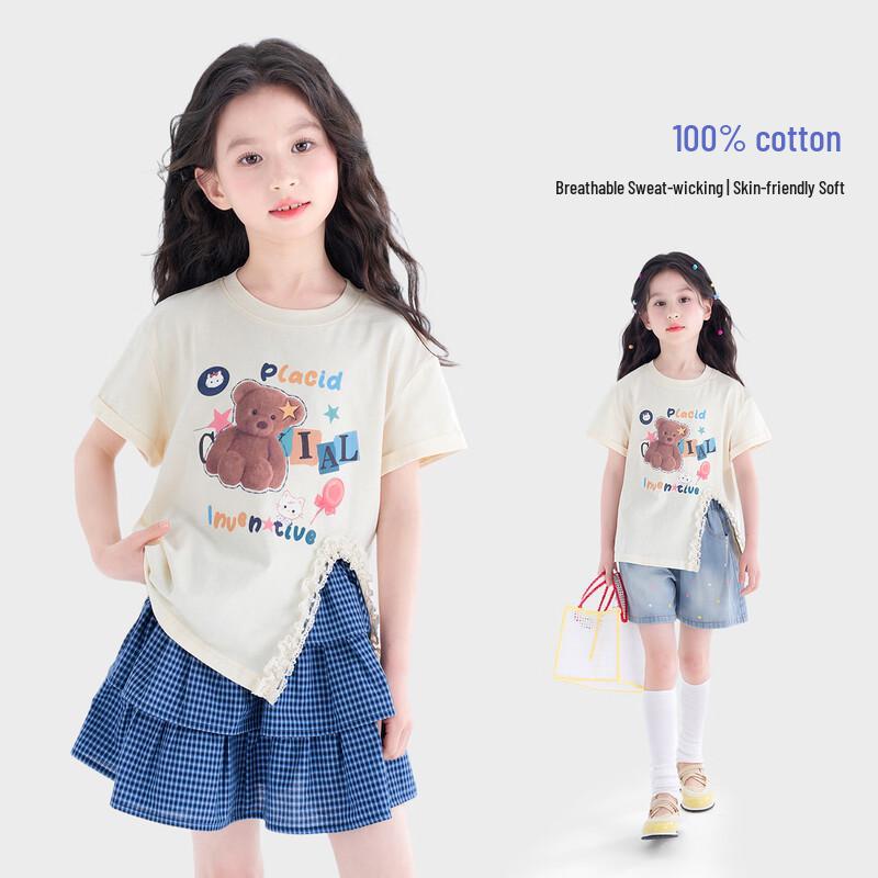 

Girl s 100% Cotton Cartoon Short Sleeve T-Shirt 160