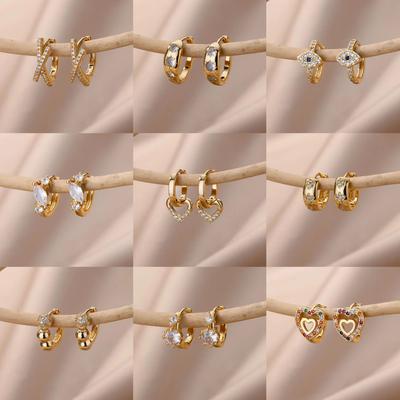 Love Hollow Design Zircon-Inlaid Hoop Earrings - Elegant & Simple for Girls