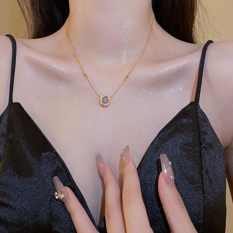 Metal Zircon Geometric Necklace Real Gold Electroplating Fashion Temperament Clavicle Chain Necklace