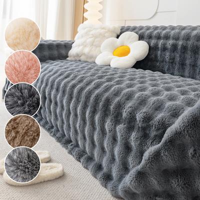 Sofabezug aus Kaninchen-Plüschimitat, vollständige Abdeckung, Sofadecke, kratz- und schmutzabweisend für Haustiere, rutschfester Sofakissenschutz,