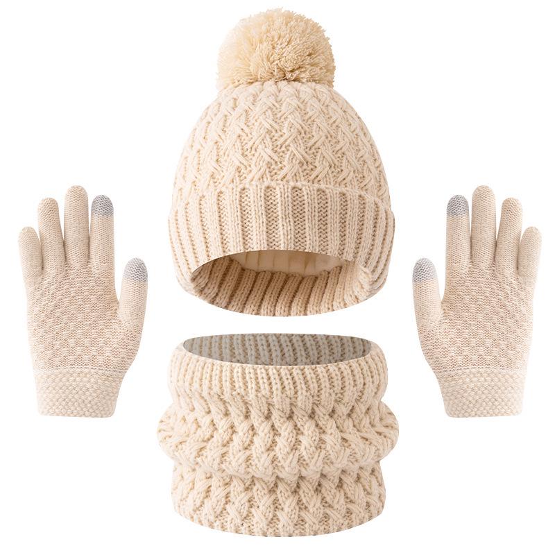 Europäisches & Amerikanisches Kinder Herbst/Winter Plus Samt Bommelmützen, Schal & Handschuhe Set