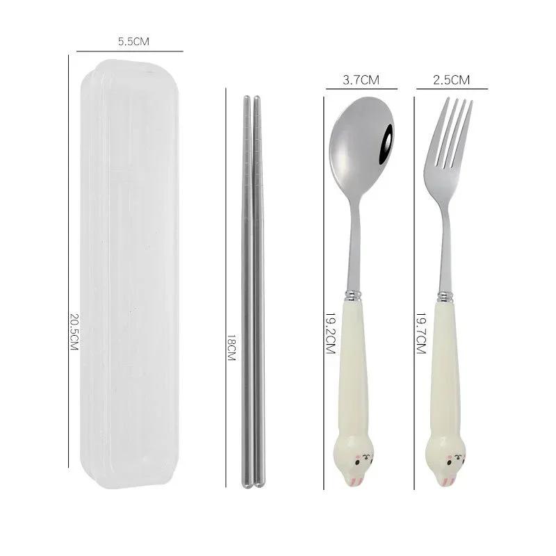 Cute Cartoon Travel Tableware with Case Portable Utensils Cutlery Set Reusable Flatware Silverware Include Fork Spoon with Case