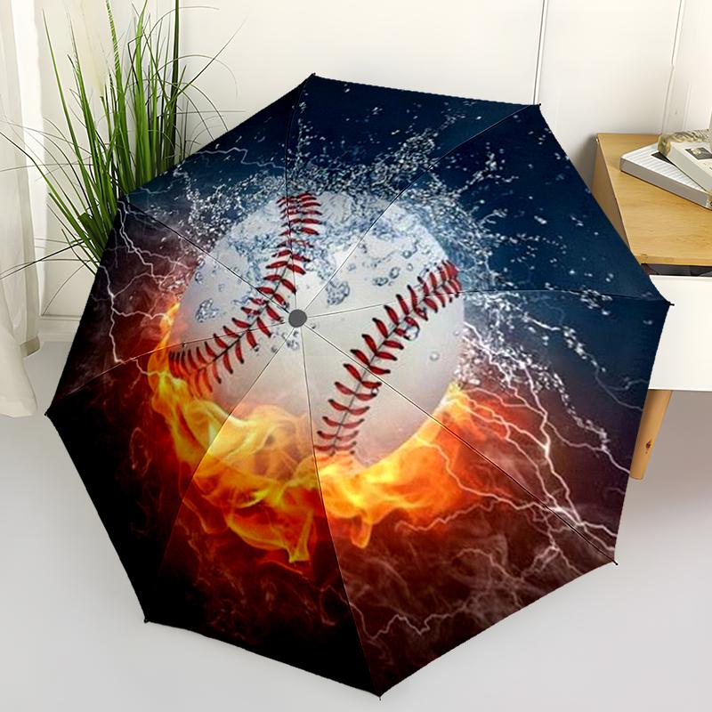 Parapluie Pliant Baseball Sportif Design Pliant à Ouverture Automatique 8 Baleines en Fer Poignée en Plastique Pare-Soleil Pliable Parfaits Cadeaux de Noël