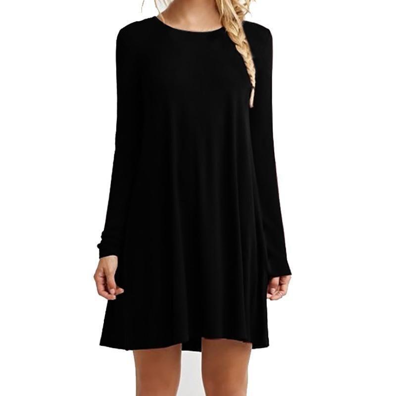 Elegant Women Autumn Fashion Basic Loose Slim Long Sleeve Mini Dress In S-5xl