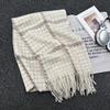 New Thickened Plaid Scarf White Soft Tassel Shawl Imitation Cashmere Scarf in Autumn and Winter