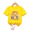 Kids Yellow Short Sleeve T Shirt Watercolor Floral Baby Tiger Cub Print Crew Neck  Casual Summer Boys Girls Top