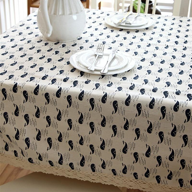Modern Simple Marine Whale Lace Linen Tablecloth Dining Coffee Table
