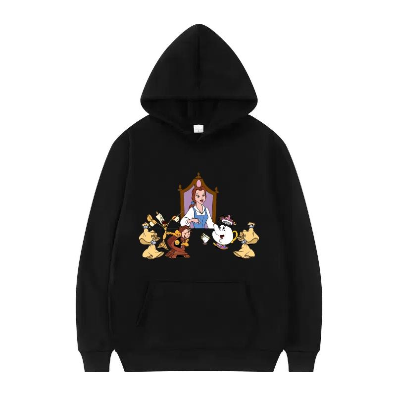 Disney Kráska a zvíře Princezna Vzor Dámské Volné Černé Podzimní Topy Oblečení Svetry Dámské Levné Y2k Mikiny Pánské Sportovní