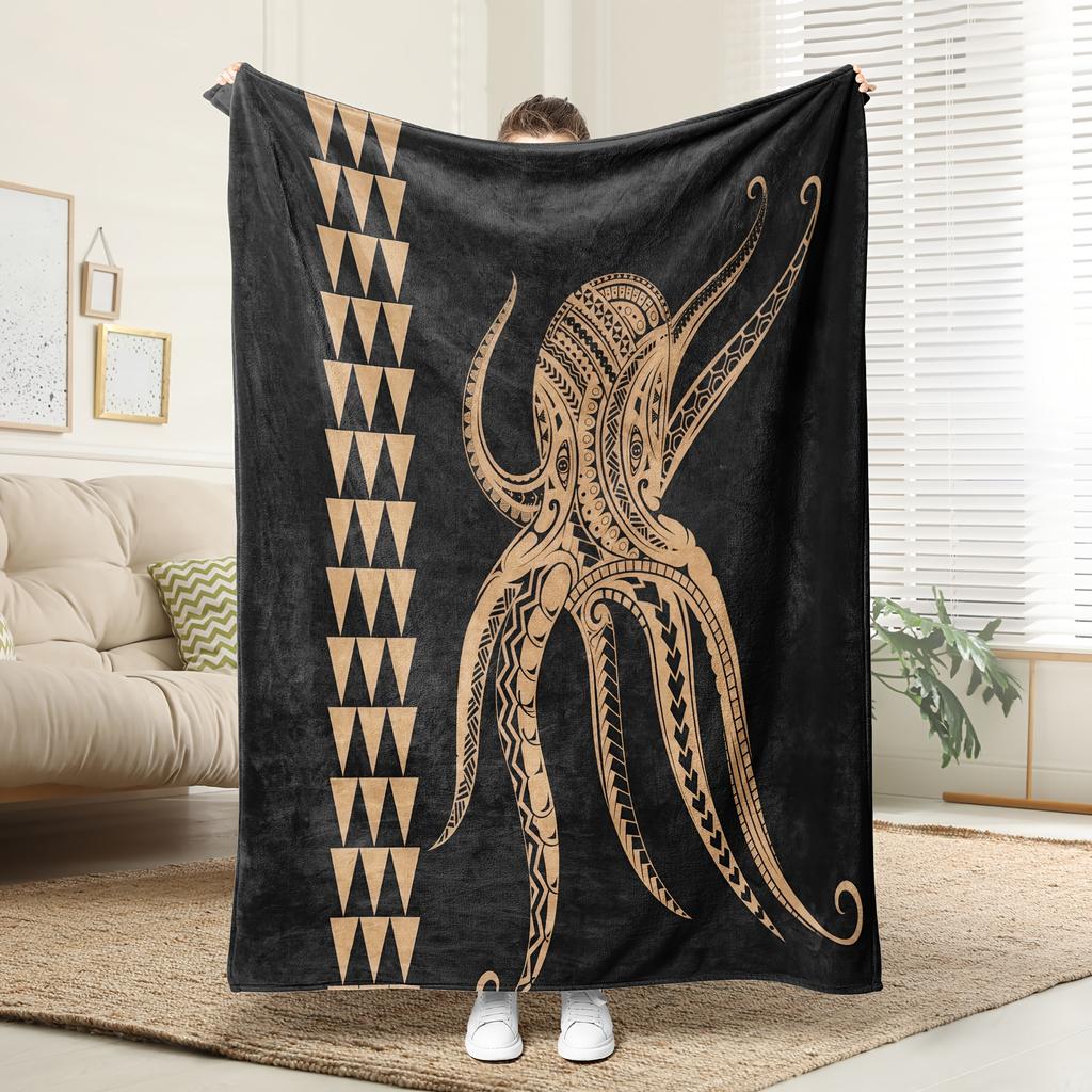 1pc Cozy Black Octopus Throw Blanket - Soft Flannel All-Season Bedspread/ Couch Cover - Modern Home Decor - Machine Washable Gif