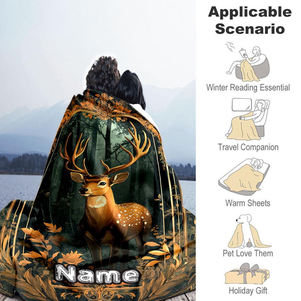 Elk Personalized Text Blanket Lightweight Customizable Blanket Durable Comfort Suitable for Bedding Sofa Living Room Home Decor All-Season Use