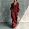 European and American new hot-selling solid color casual and comfortable waist long-sleeved dress women