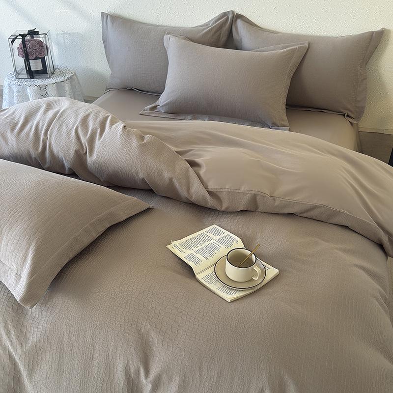 2026 All-Cotton Thick Knit Jacquard 4-Piece Bedding Set with Pillowcase, Sheet, and Duvet Cover.