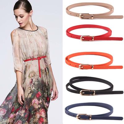 Skinny Adjustable Women Candy Color Fashion Dress Strap Waist Belts Thin Waistband Pu Leather Belt