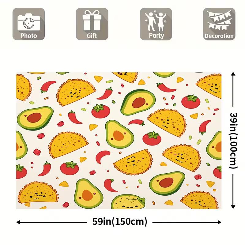 

2D Cute Avocado Taco Backdrop - Cinco de Mayo Photography Background for Party 47.2x31.5inch/120*80cm
