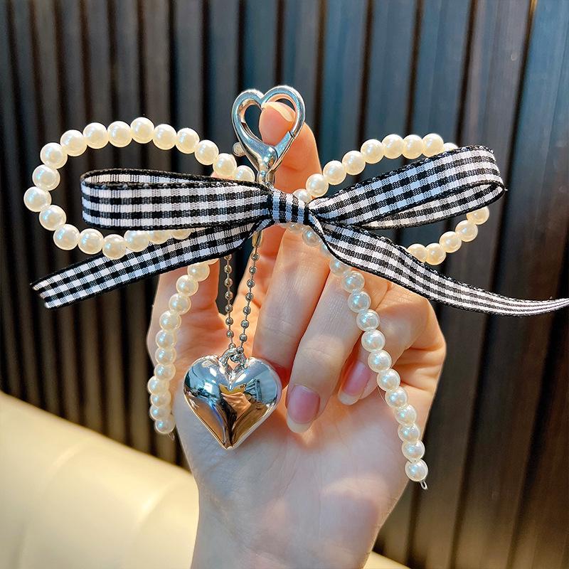 Pearl Bow Heart Pendant Keychain & Phone Charm Gift