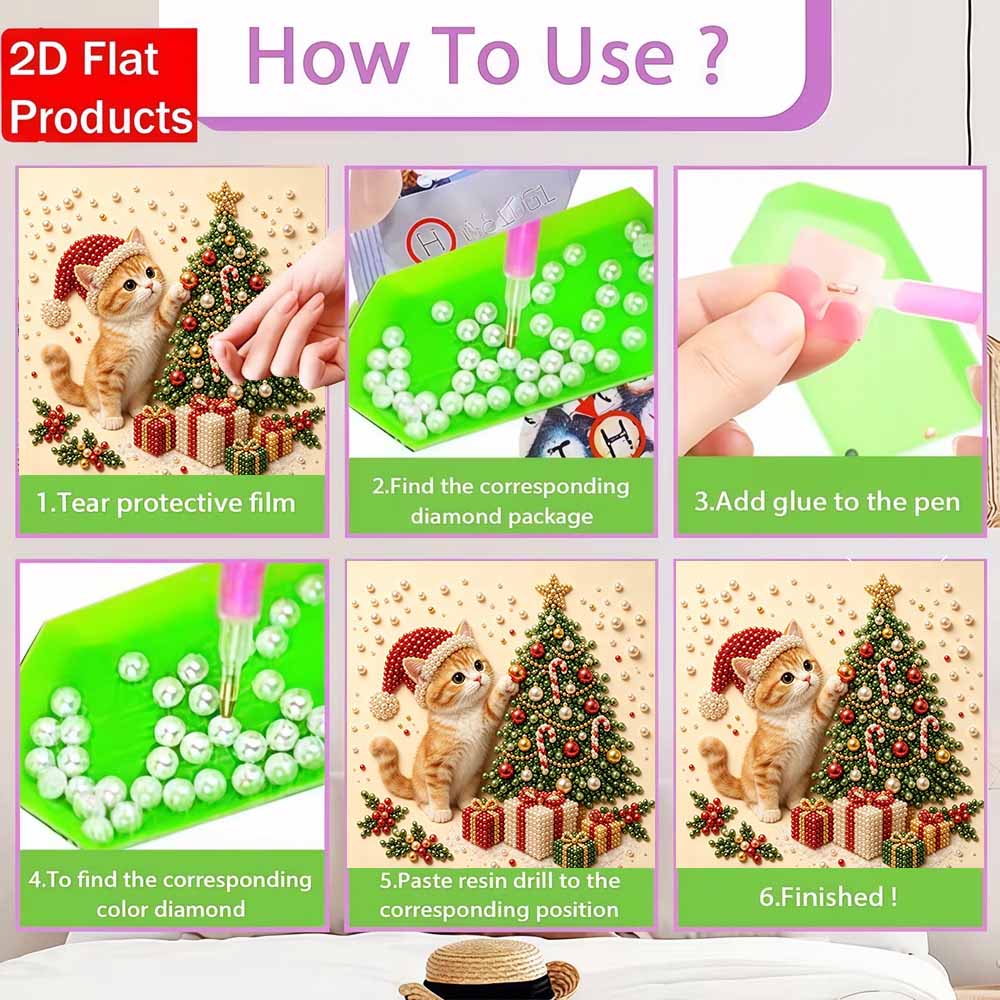Pearl painting Christmas art kit cute cat and tree DIY home decor painting