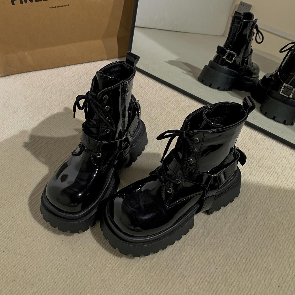 Black high-end retro thick-soled Martin boots women's 2025 new autumn with skirt, thin legs and long short boots