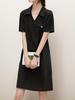 2026 Black Polo Collar Short Sleeve Dress for Women - Summer Mid-Length Straight-Fit