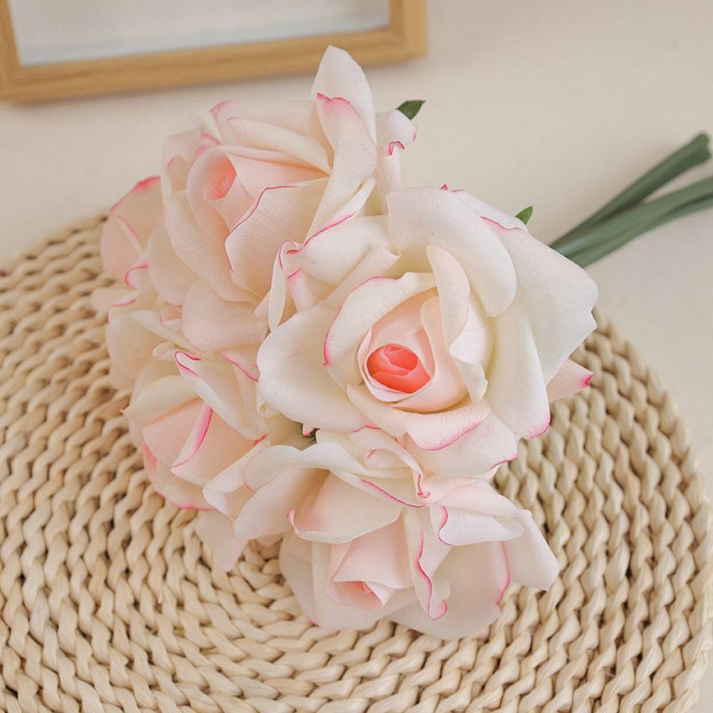 Multicolor Lifelike Flowers Bouquet 5 Heads Faux Rose Flower Home Decoration