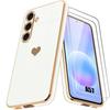 Case for Samsung Galaxy A57 5G, Silicone Heart Pattern Ultra Slim Flexible White - 2 Tempered Glasses