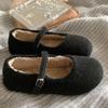 Wear Small Fragrant Wind Fluffy Shoes Female Flat Woolen Mary Jane Velvet Evening Wind Skirt Fairy Ballet Fluffy Shoes
