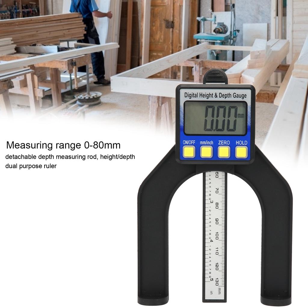 Electronic Height Depth Gauge Digital Display Woodworking Ruler Measure Tool 0‑80mm