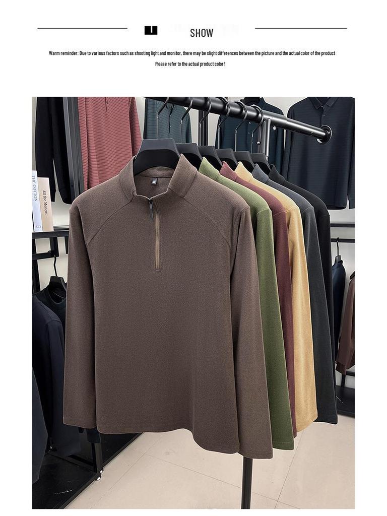 Men's Thick German Velvet Warm Half-Zip Stand Collar Sweatshirt - Solid Color Autumn/Winter