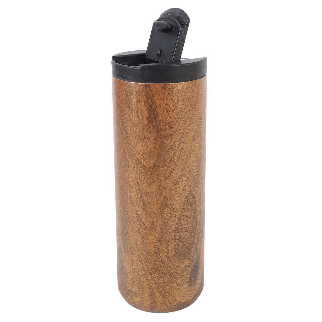 Insulated Travel Mug with Lid 500ml Stainless Steel Wood Pattern Portable Multifunctional for Office