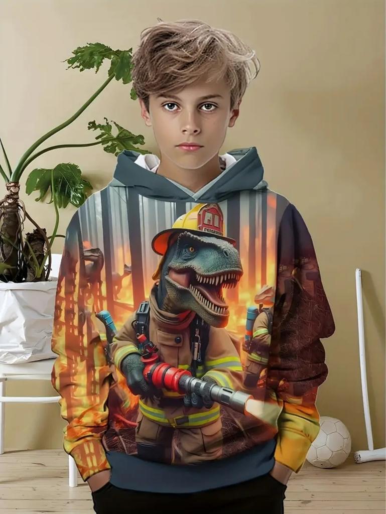 Boys' Hoodies Dinosaur 3d Print Autumn Long Sleeve Tops Pullover Baby Boy Clothes Sweatshirt Outdoor Causal Children's Clothing