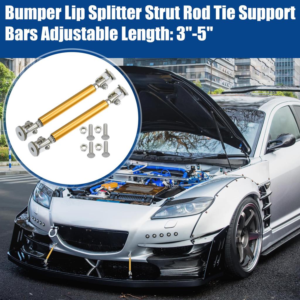 ACROPIX Barra di Supporto Regolabile Universale in Lega di Alluminio per Spoiler Anteriore del Paraurti dell'Auto, Barra di Tirante 7,5mm-12,7mm 75mm Tono Oro 2pz