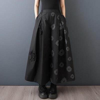 Plus Size Cotton Vintage Floral High Waist Casual Loose Spring Summer Wide Leg Pants Women Trousers