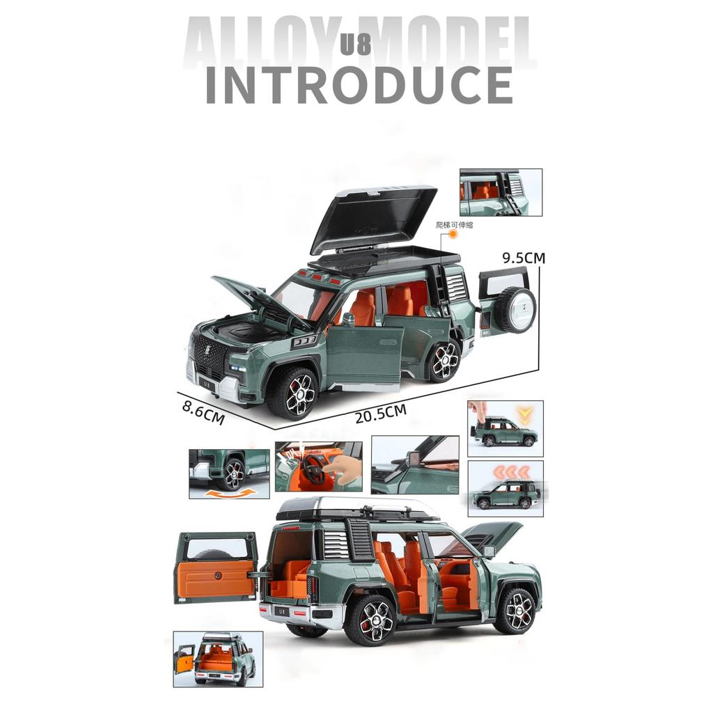 1/24 BYD Yangwang U8 Alloy SUV Car Model Diecast Metal New Energy Off-Road Vehicles Car Model Sound and Light Childrens Toy Gift