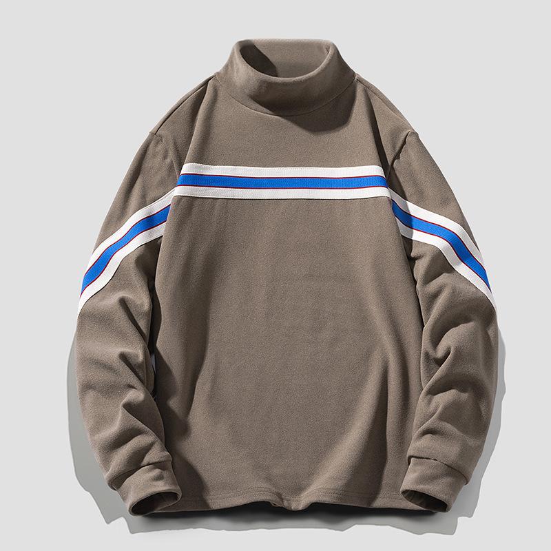 Men's Autumn and Winter New Solid-color Semi-turtleneck with Warm Bottom Pullover T-shirt Top