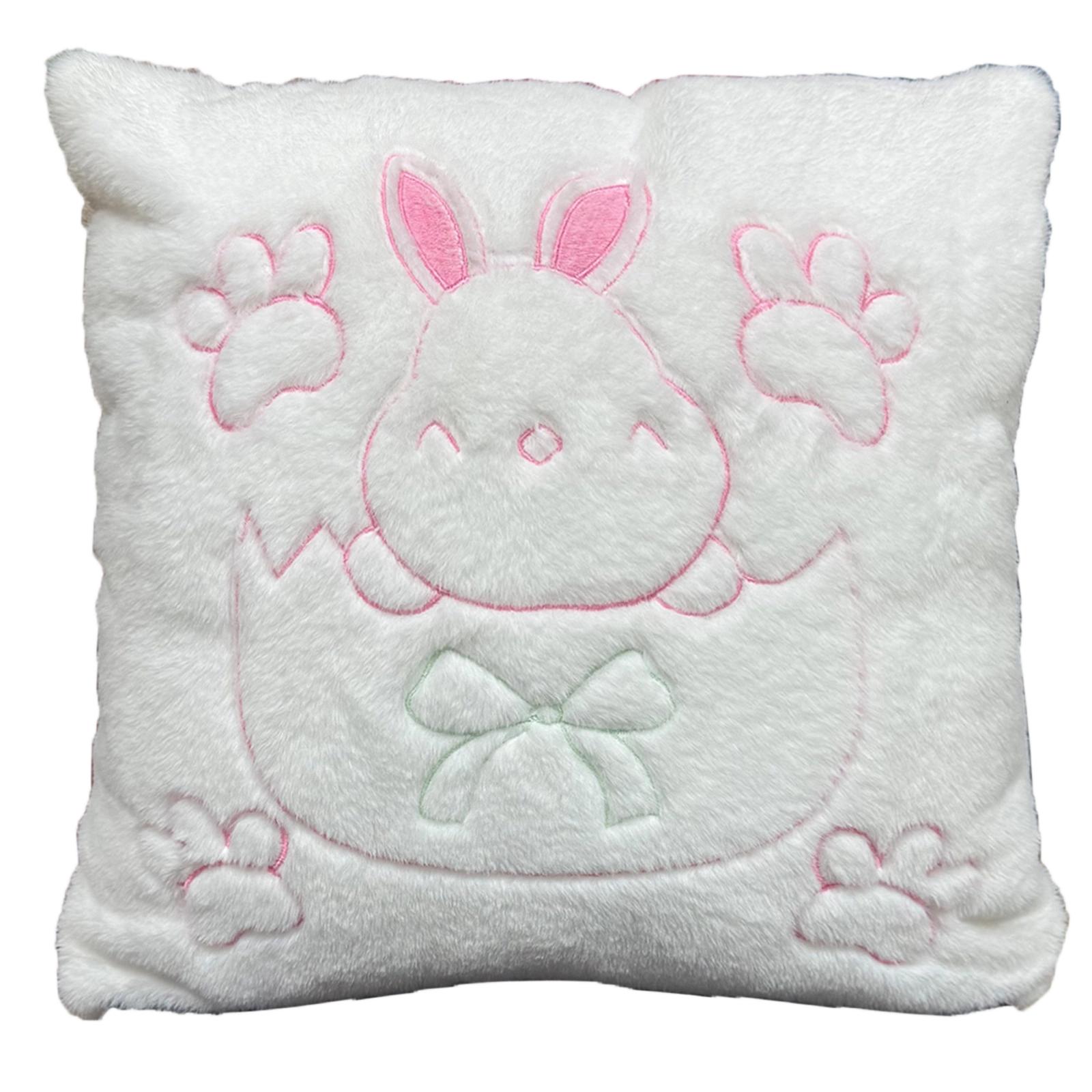 

Easter Bunny Pillow Cover With 3D Bow, Bunny Footprints, For Living Room Sofa Decoration, Car Seat Cushion, Lumbar Support Pillow One Size