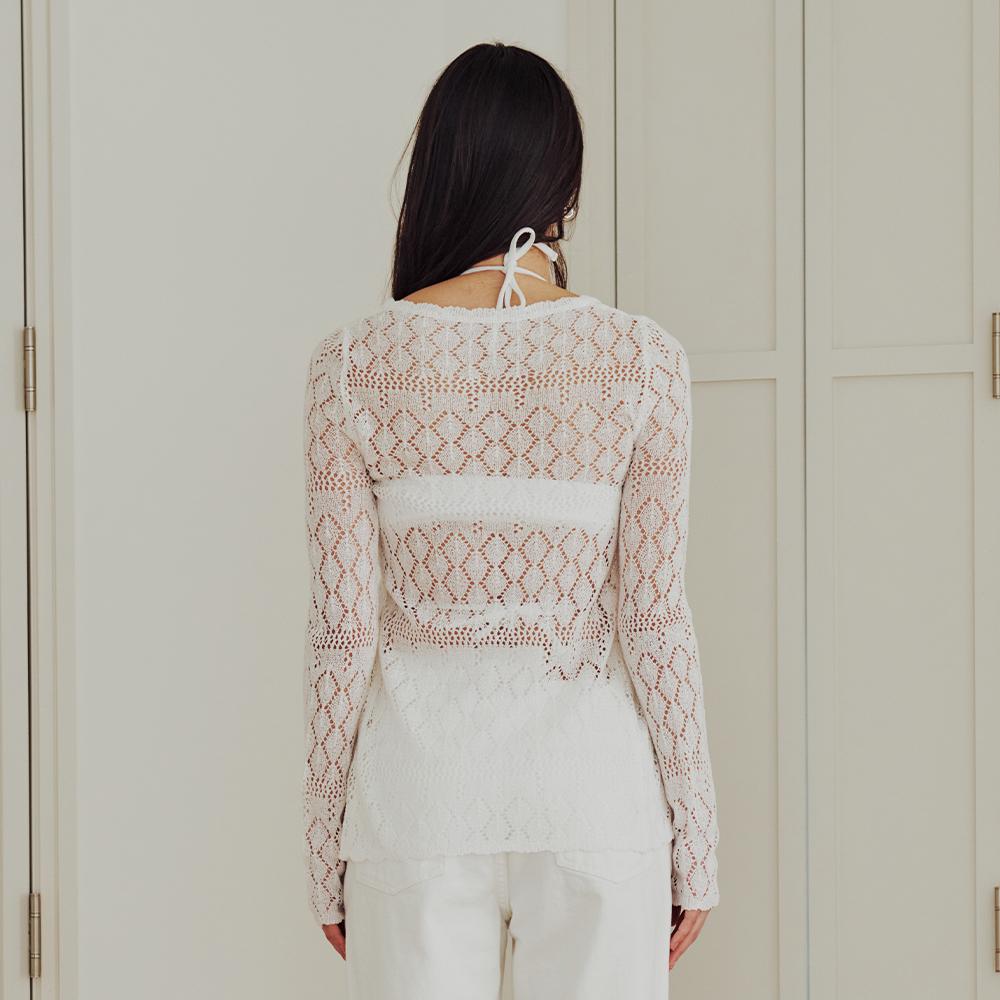 13Month Diamond Sheer Knit Cardigan (White)