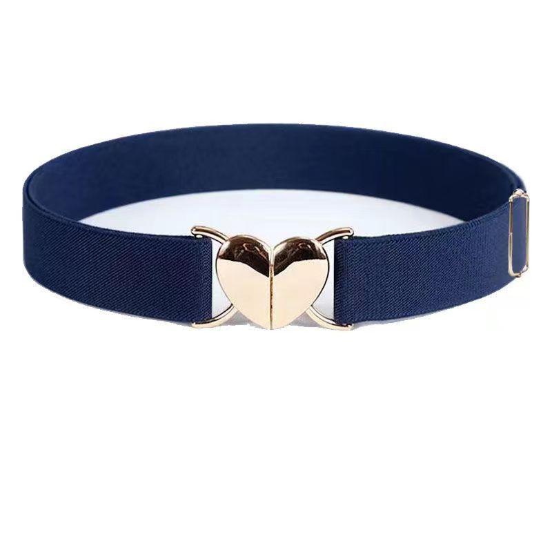 Women Stretch Belts Girls Adjustable Elastic Waist Belts With Heart Shape Metal Buckle Waistband Accessories For Coat Dress