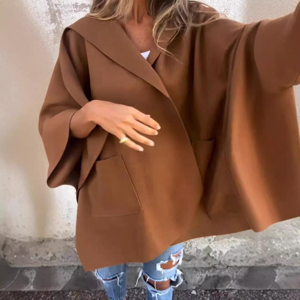 New Women's Fall Winter Lapel One-piece Poncho Coat