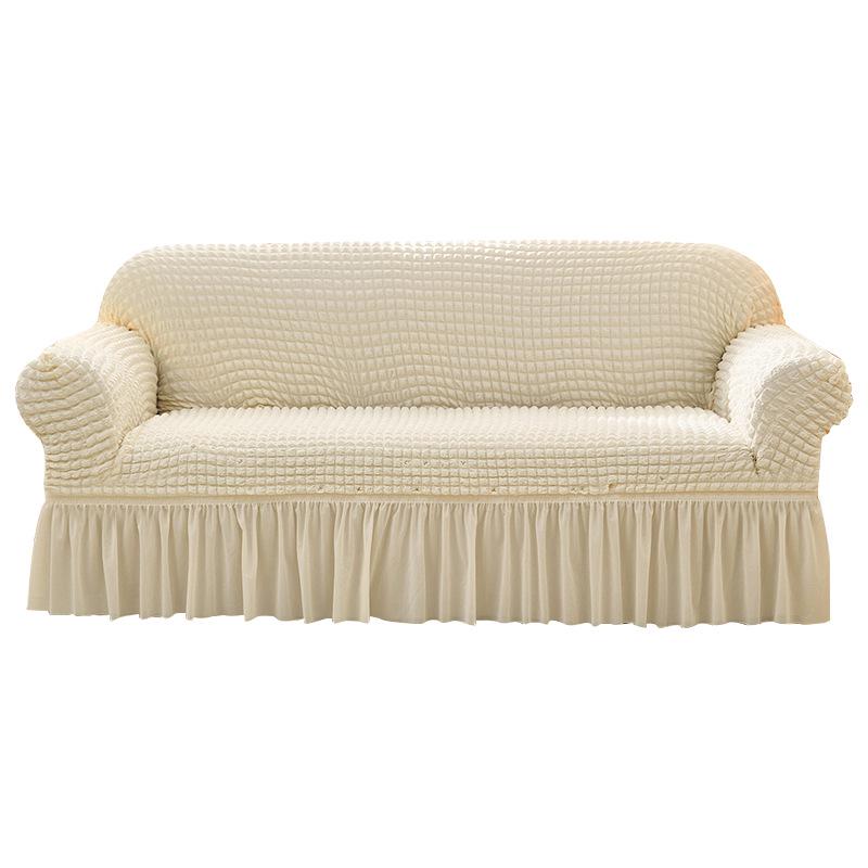 Universal Cream Seersucker Sofa Slipcover - Full Wrap, Four Seasons, One-Piece Protective Cover for Double & Triple Sofas