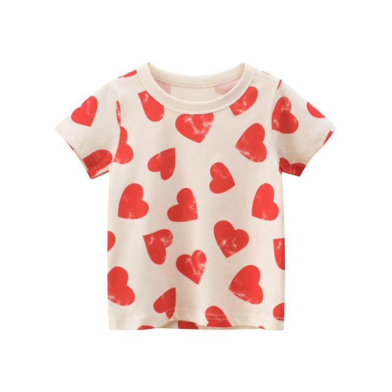 Brand Foreign Trade Children's Clothing Short-Sleeve Pure Cotton Heart-Printed Round-Neck T-Shirt Baby Clothes for Girls 2026 Summer