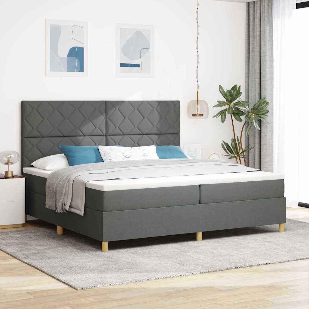 Box Spring Bed with Mattress Dark Grey 200 x 200 cm Fabric