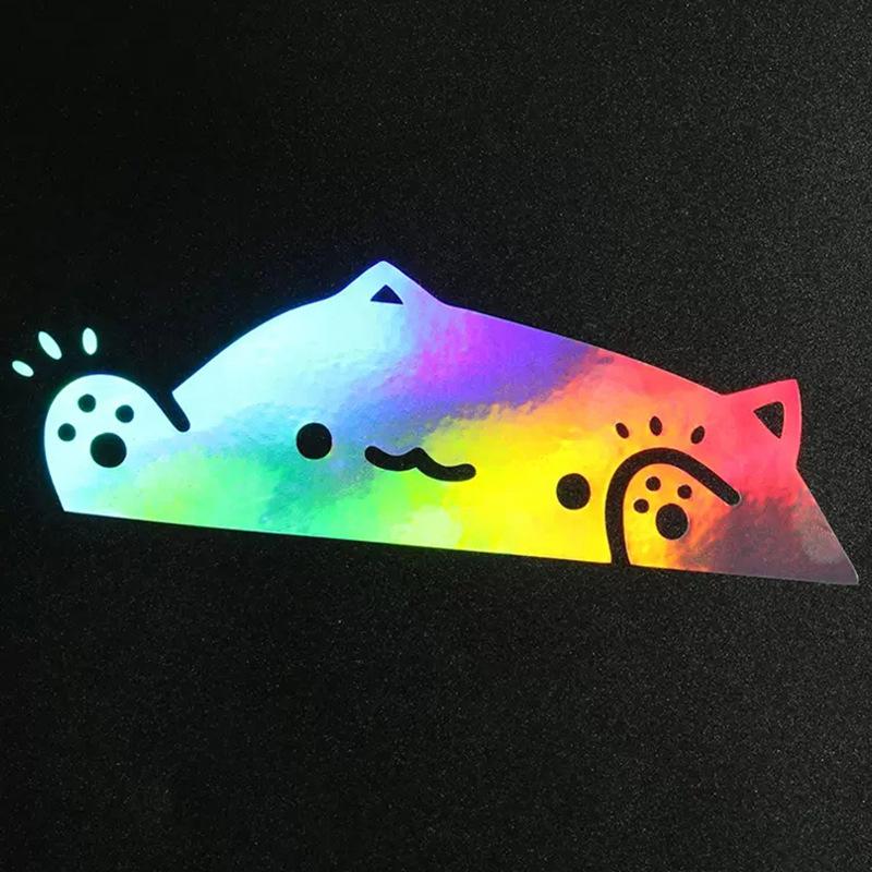 Colorful Laser Cute Cat Car Sticker, Kitten Knocking On Window,Cat Personality Car Sticker, Creative Decorative Covering Sticker