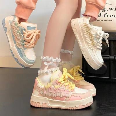 Student Pink Girl Board Shoes 2025 Four Seasons New Ins Trendy and Versatile Student Leisure Sports Women's Shoes Board Shoes