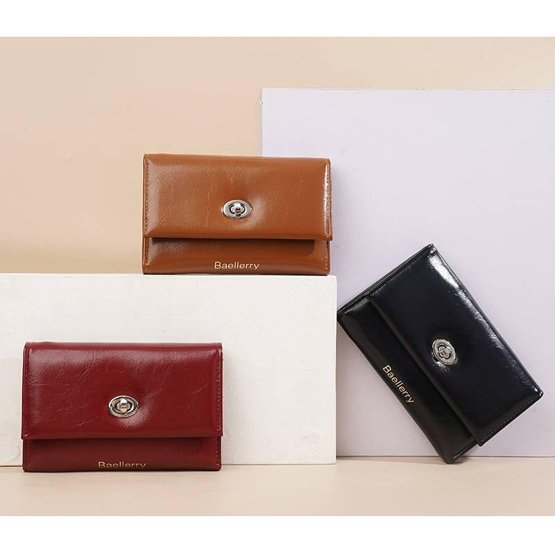 Pu Material Women Wallet Card Holder With Three Fold Design And Solid Color For Daily Use