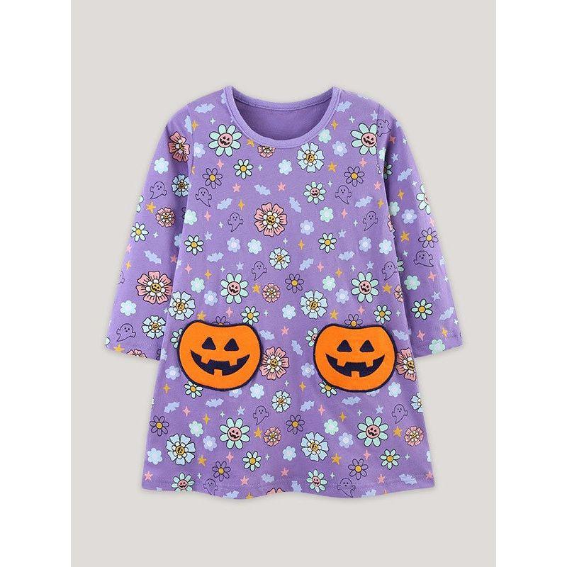 European and American Style Children's Dress 25 New Autumn Products Round Neck Girls' Beautiful Dress Halloween Baby Long-Sleeved Children's Dress