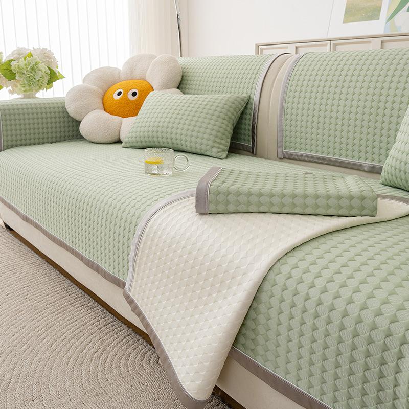 Summer New Cool Bean Ice Silk Sofa Cushion Straight Row Anti-Cat Scratch Sofa Cover Fixed Non-Slip Sofa Seat Cushion