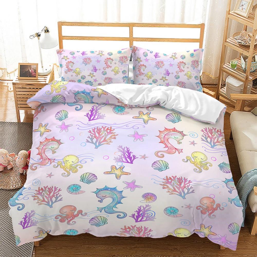 Mermaid Beautiful Rainbow Bedding Set Polyester Duvet Cover Set Single Full Twin Queen Comforter Sets for Girls Women Bed Linen