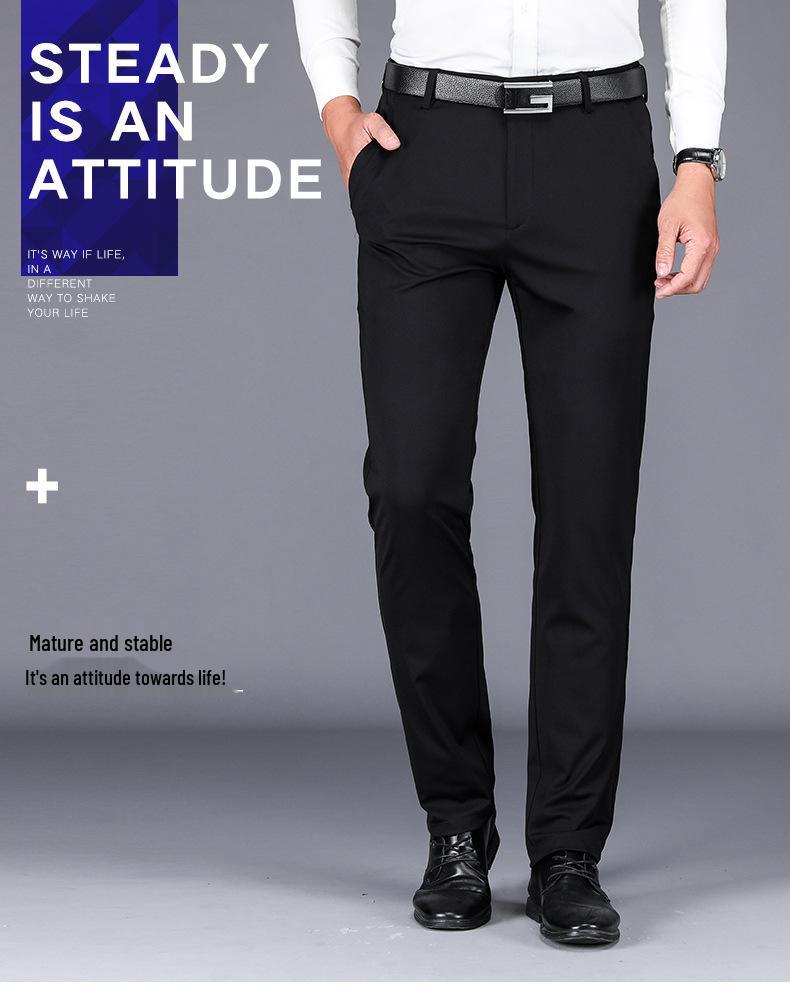 Men's Casual Stretch Black Business Trousers - Youth Straight Leg Suit Pants