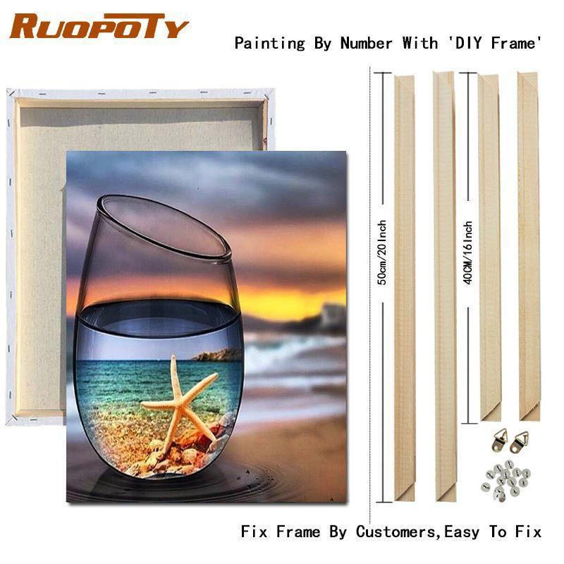 RUOPOTY Paint By Numbers Seaside Landscape Wall Art Unique Gift Hand Painted Acrylic Picture By Numbers Bottle For Living Room